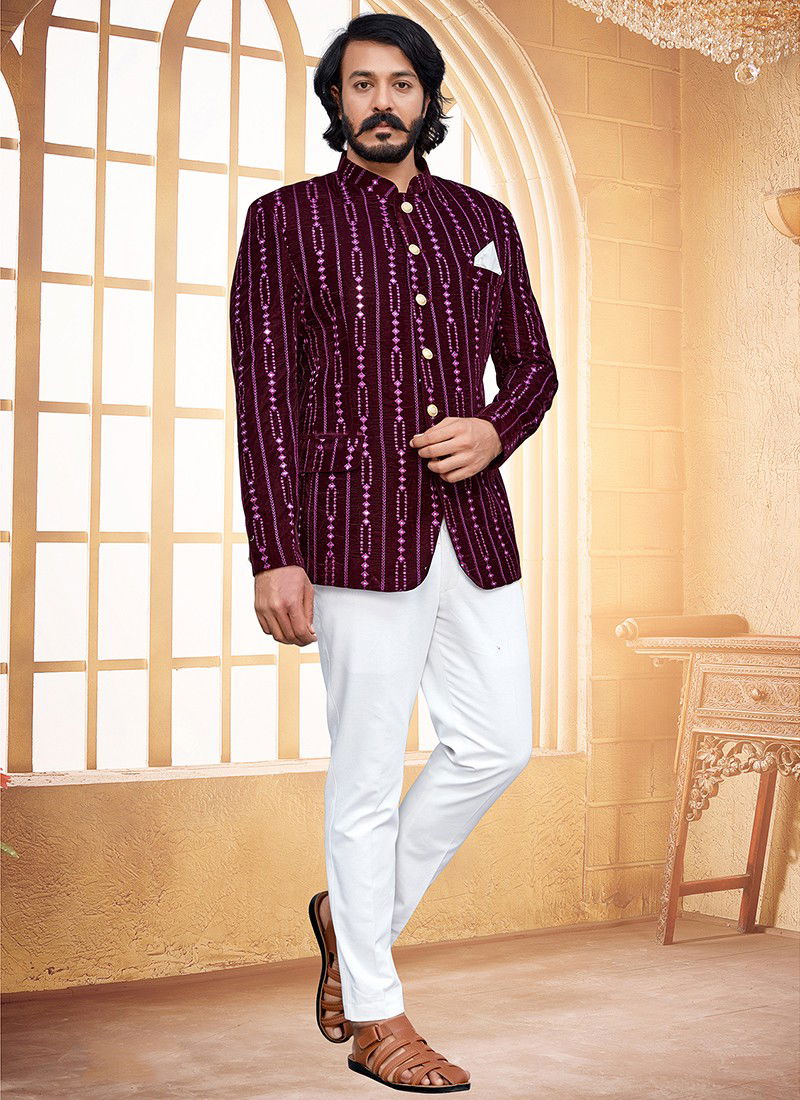 Purple Colour Outluk Vol 85 New Latest Designer party Wear Velvet Jodhpuri Suit Collection 85003